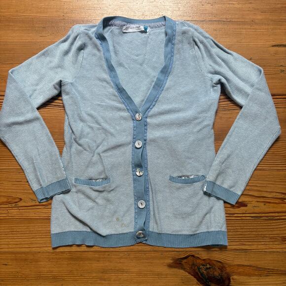 Sparrow blue white cottage floral button cardigan sweater SIZE M - Picture 1 of 7